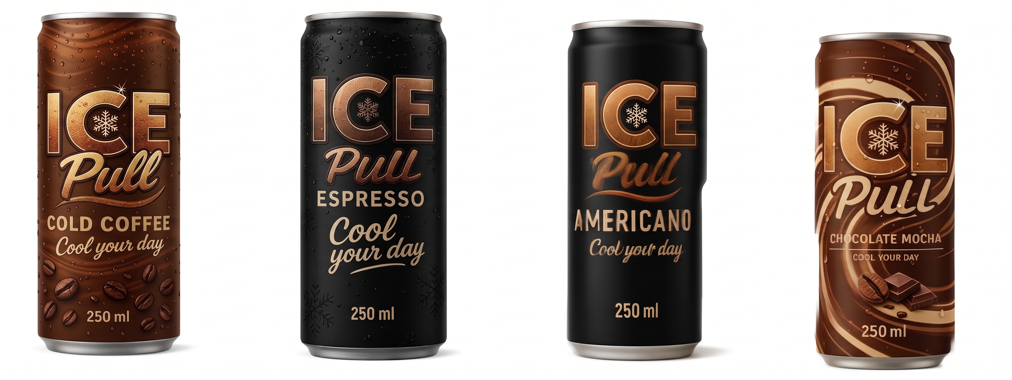 Ice Pull Cold Coffee, Espresso, Americano and Chocolate Mocha cans